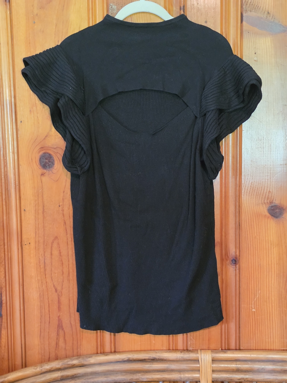 VENUS Black Ribbed Short Sleeve Top with Back Cutout